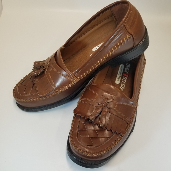 Deer Stags Herman Men Sz 10.5W Cognac Faux Leather Loafer Kiltie Tassels Slip On - Picture 1 of 9